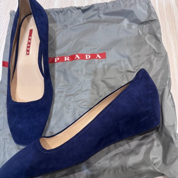 Never Worn Prada - Blue Suede Ballet Wedges - Size 38.5 - Picture 2 of 4